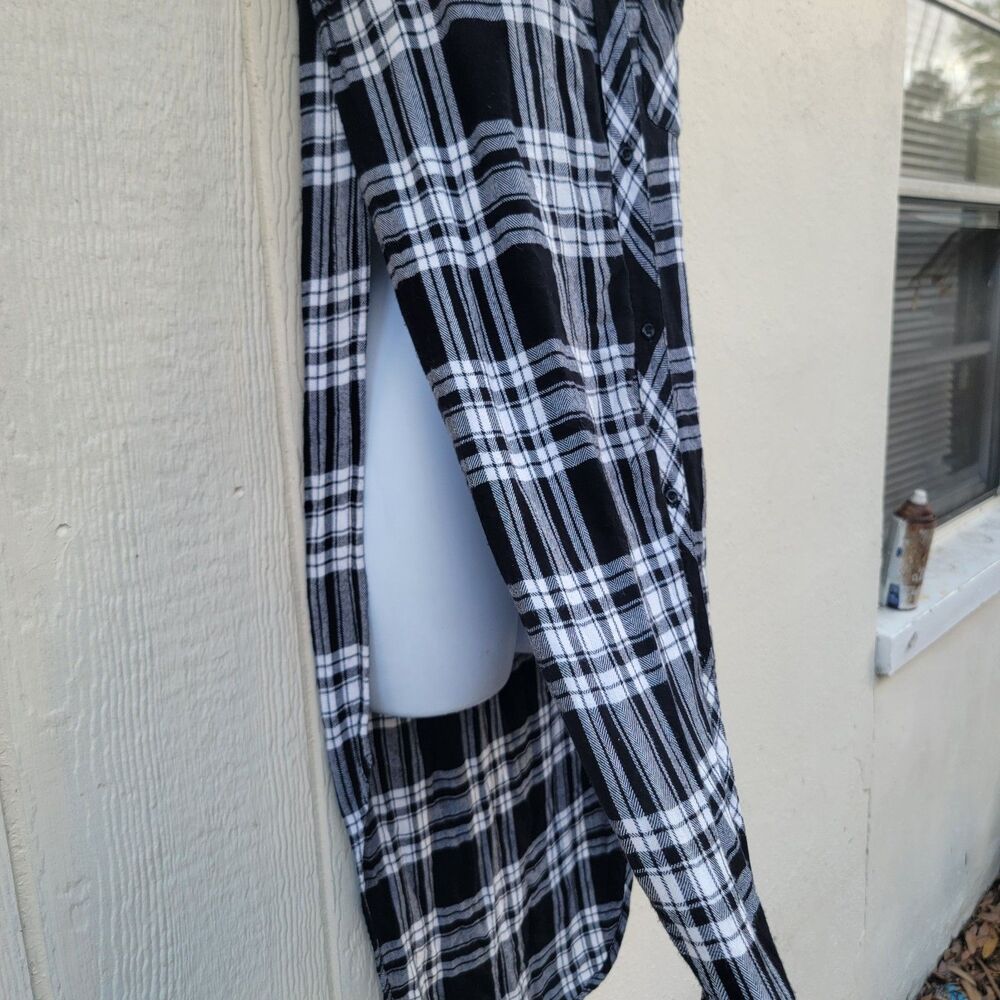 Rails Jordyn Plaid Side Split Tunic Duster Blk/wht Sz Xs Flannel Collared Long - Picture 3 of 7
